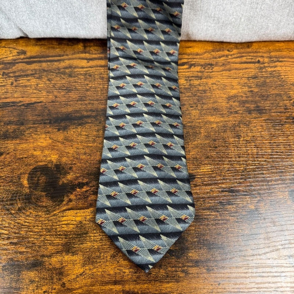 Millennium I Mens Silk Necktie Gray Geometric Abstract USA Vintage 1990s